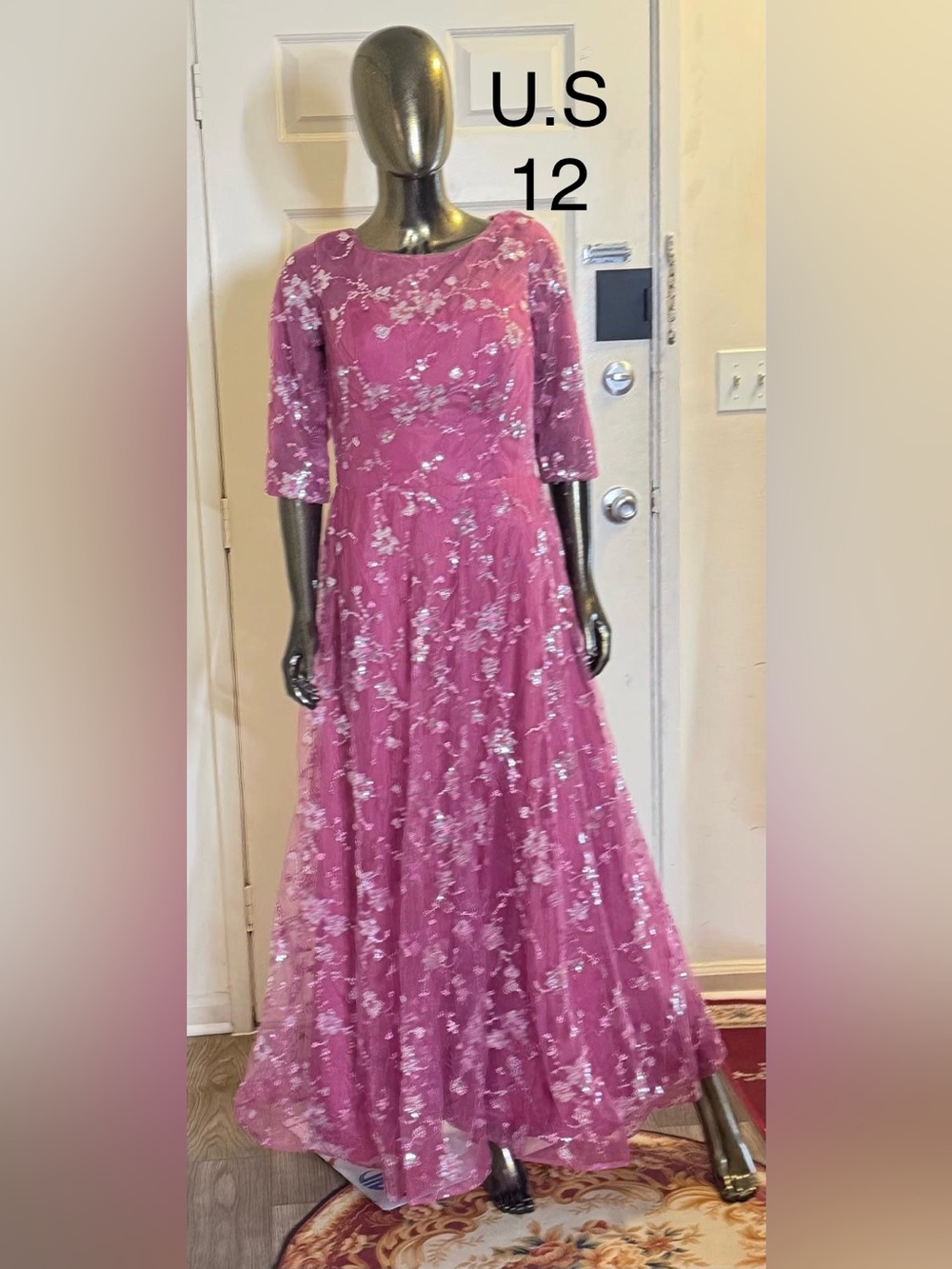 Elegant Pink Embroidered Evening Gown